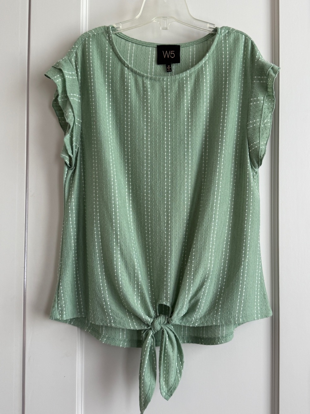 W5 Mint Green Short Sleeve Tie-Front Blouse